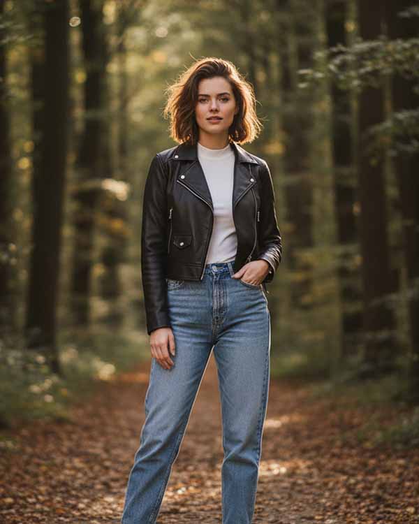 Cropped Leather Jacket Womens