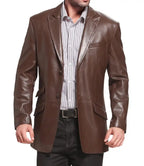Brown Leather Blazer Mens 

