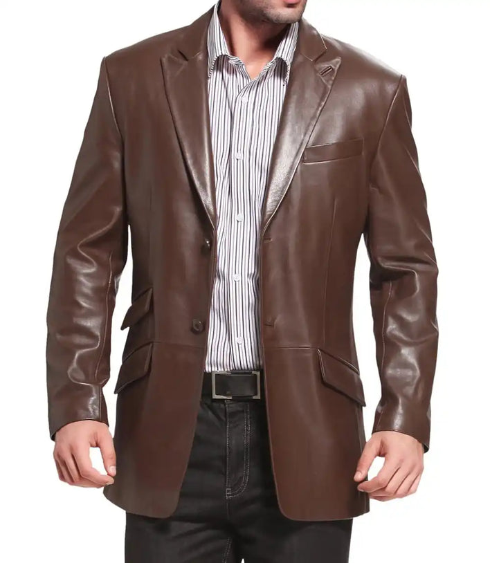 Brown Leather Blazer Mens 


