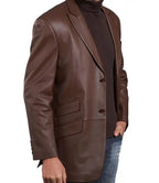 Mens Genuine Leather Brown Blazer Jacket