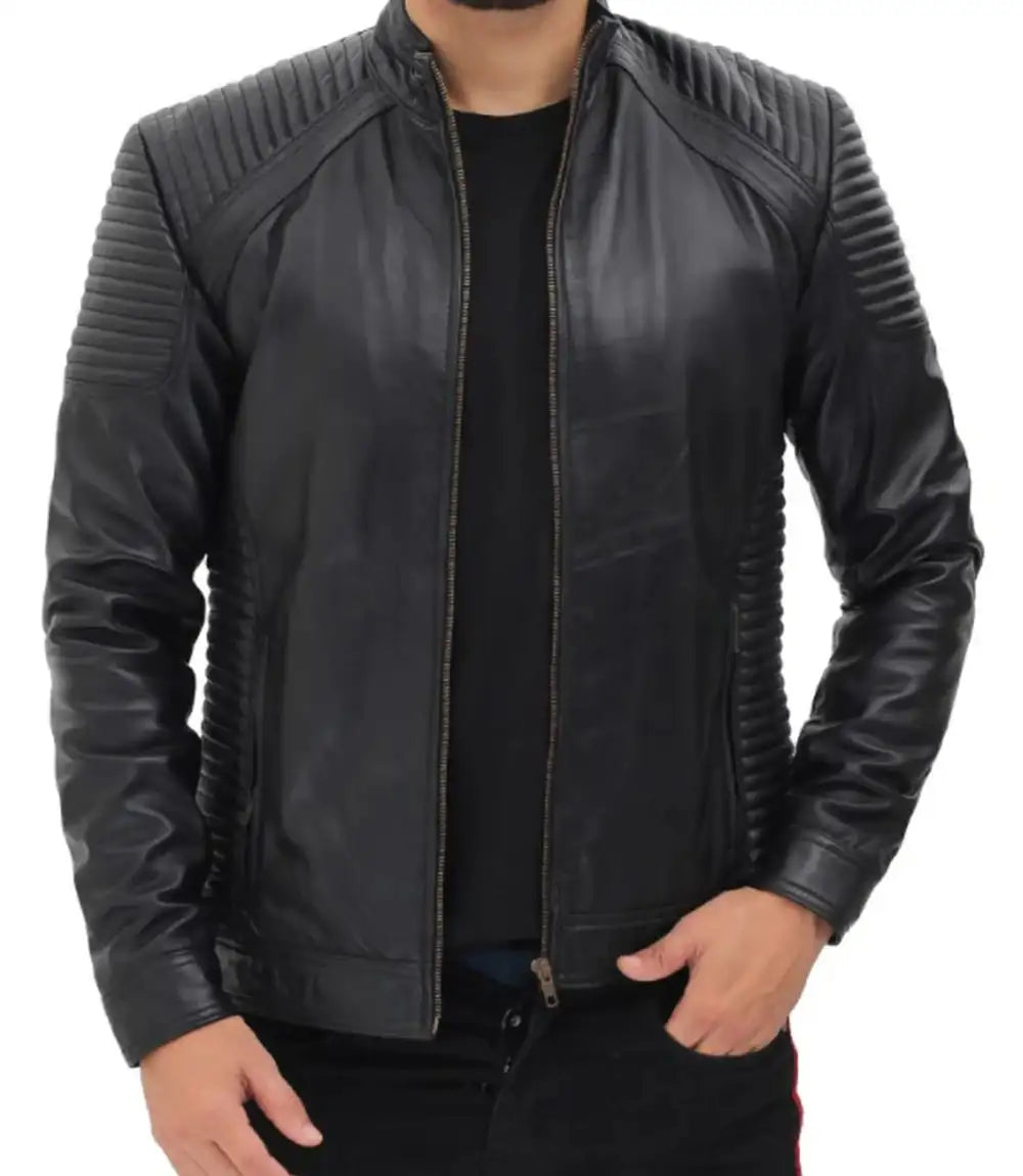 70s Leather Jacket Moto Black

