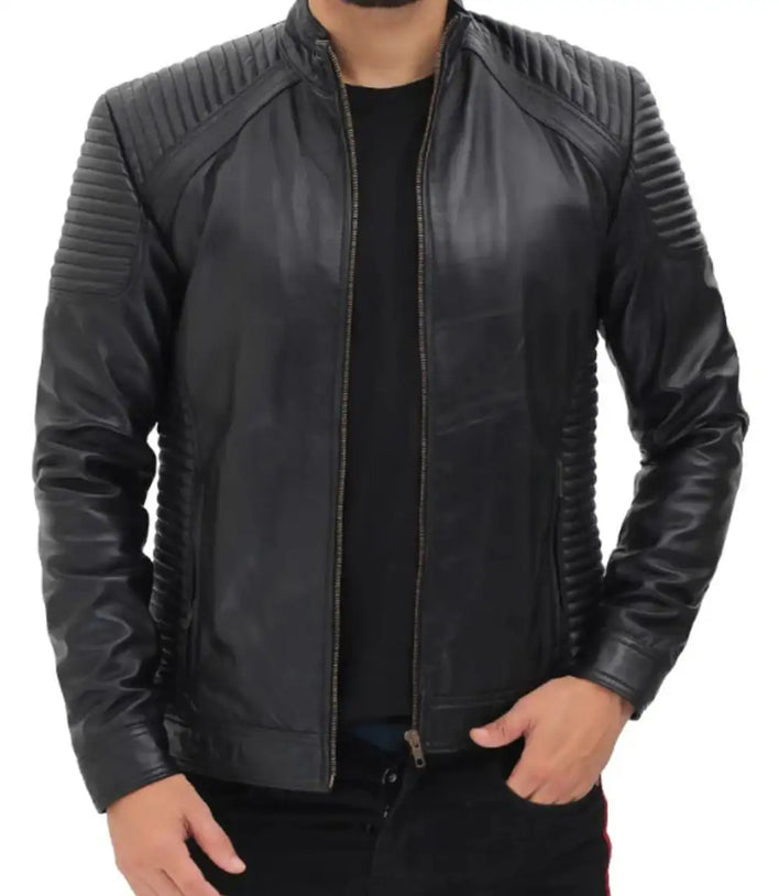 70s Leather Jacket Moto Black

