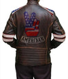 Brown Distressed Moto Jacket USA Flag

