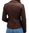 Womens Drape Collar Lyla Brown Leather Jacket