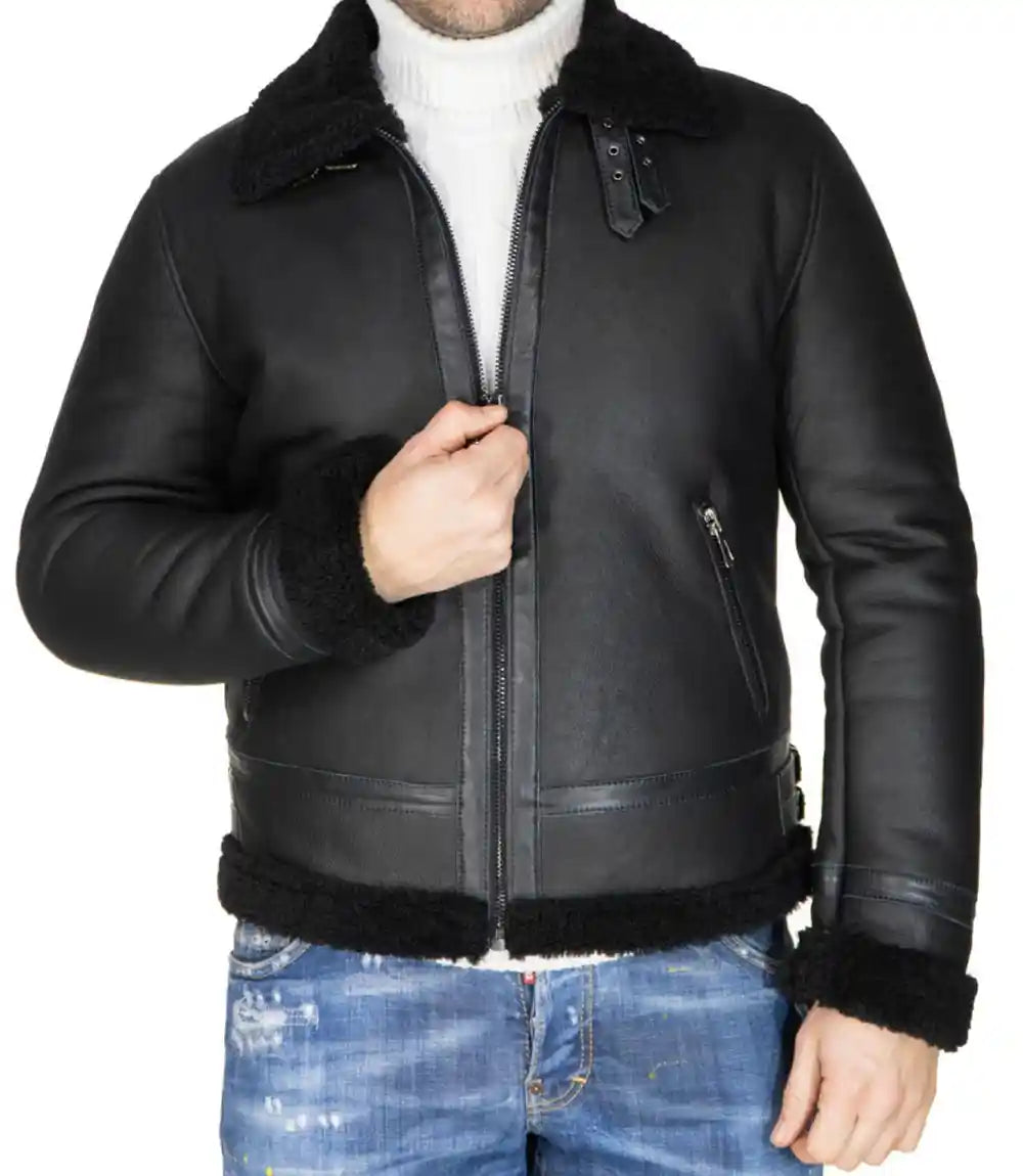 Mens Sheepskin Flight Bomber B6 Flying Jacket