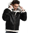 Mens Aviator Black Leather Jacket With Hood