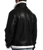 Mens Aviator Black Leather Jacket With Hood