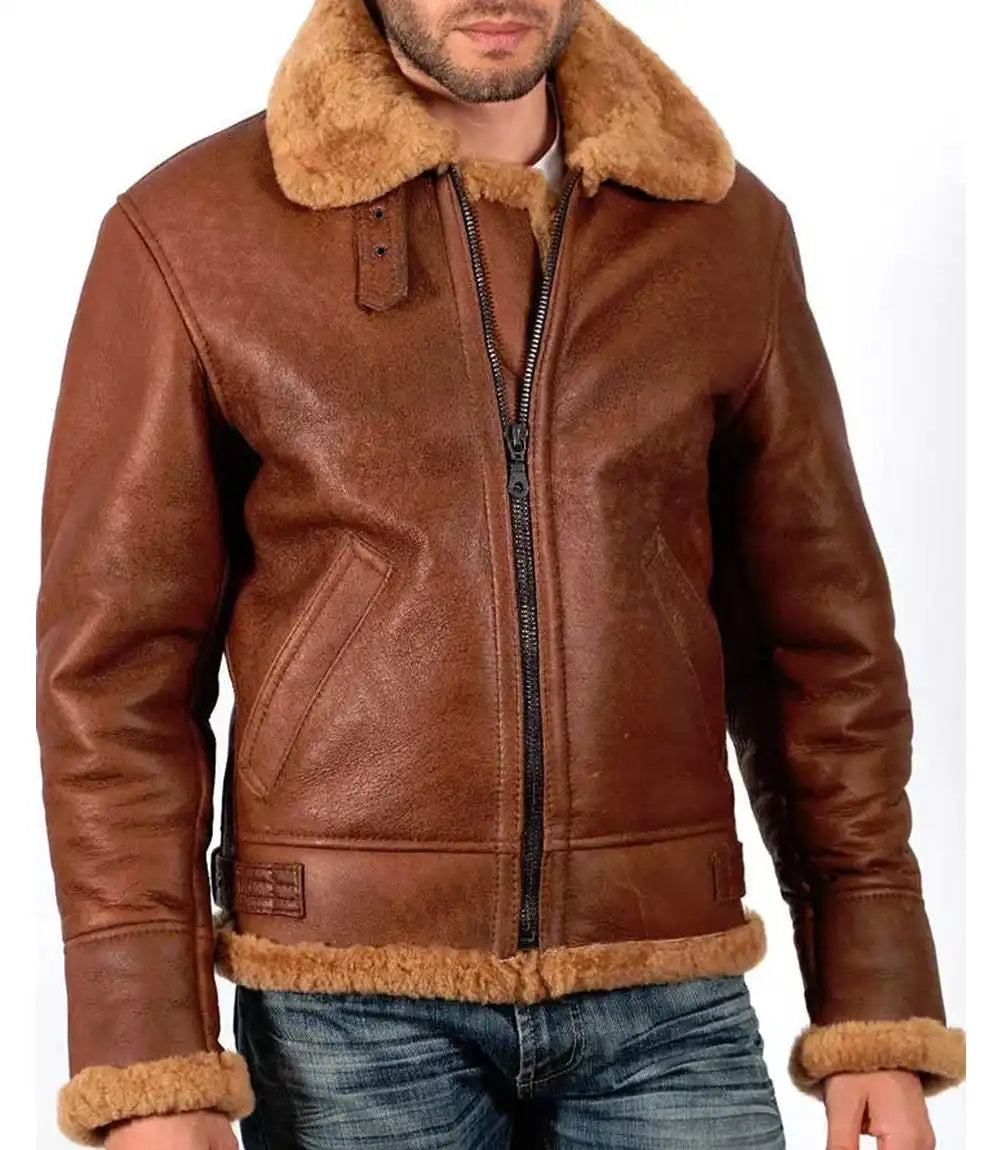 Mens Sheepskin B3 Aviator Bomber Leather Jacket