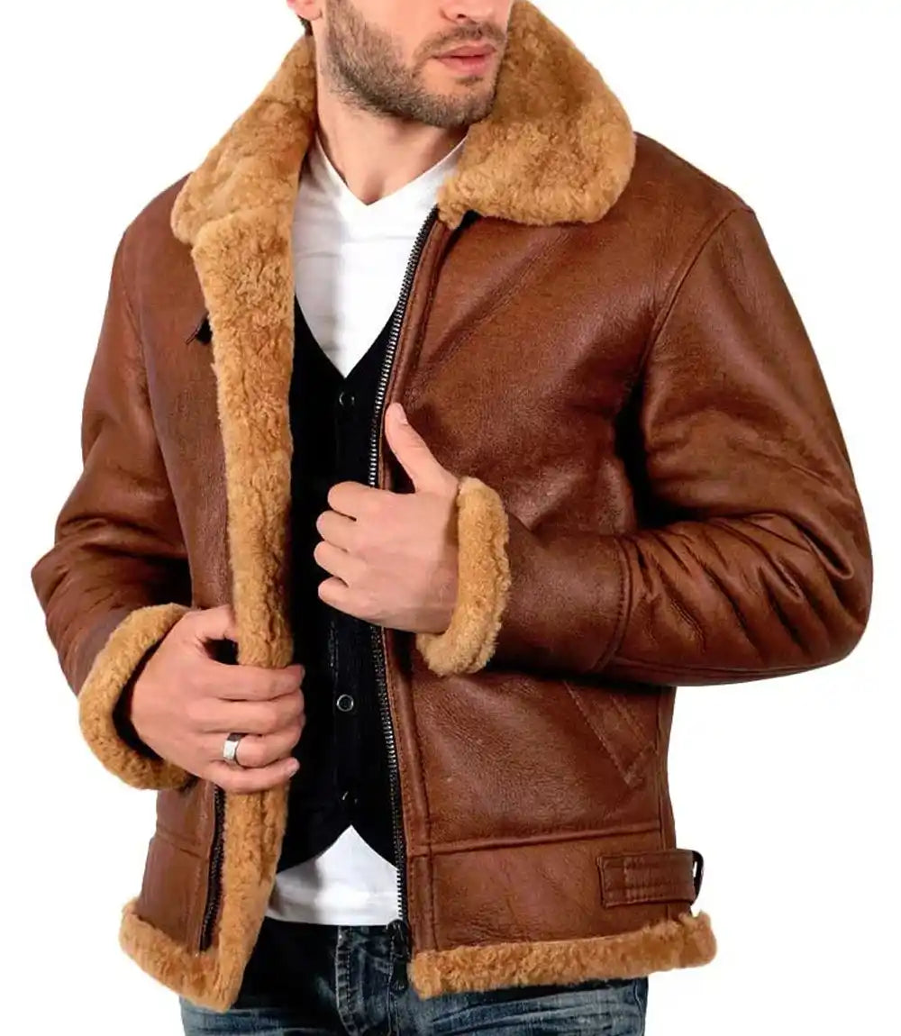Mens Sheepskin B3 Aviator Bomber Leather Jacket