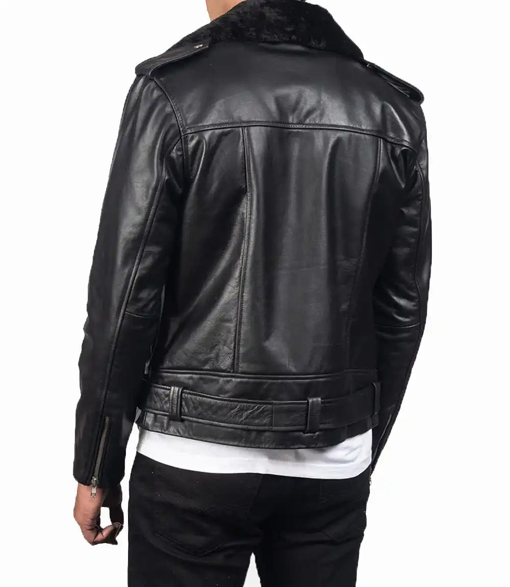 Mens Fur Collar Modern Streetwear Biker Leather Jacket