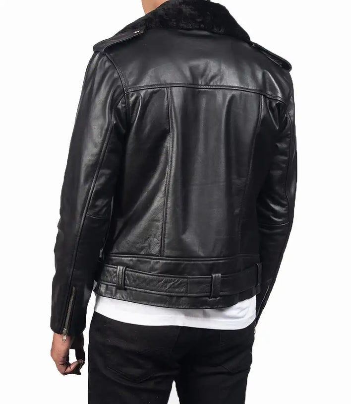 Mens Fur Collar Modern Streetwear Biker Leather Jacket