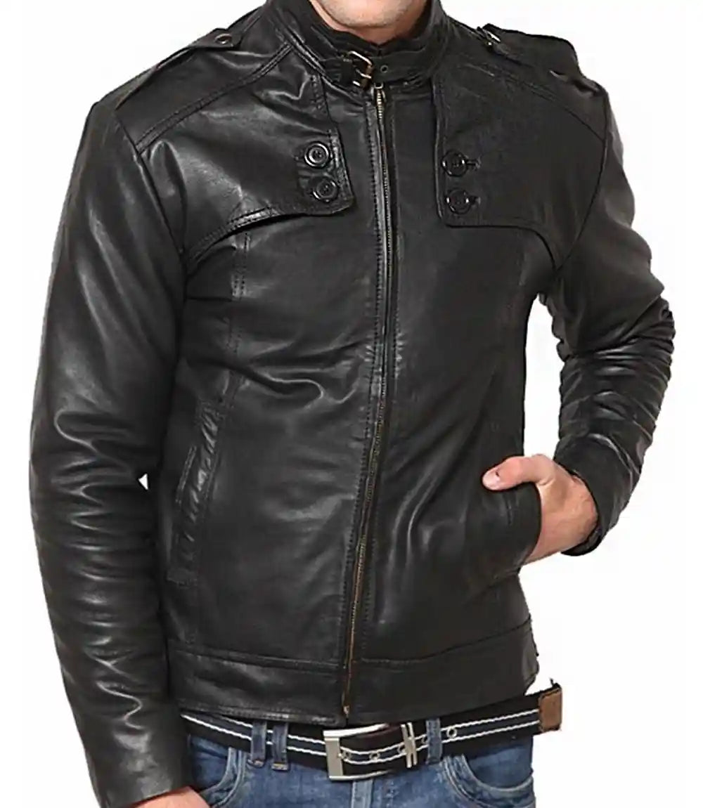 Mens Black Lambskin Mobster Leather Jacket