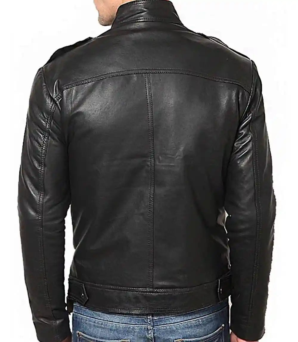 Mens Black Lambskin Mobster Leather Jacket