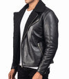 Mens Black Sheepskin Shearling Biker Leather Jacket