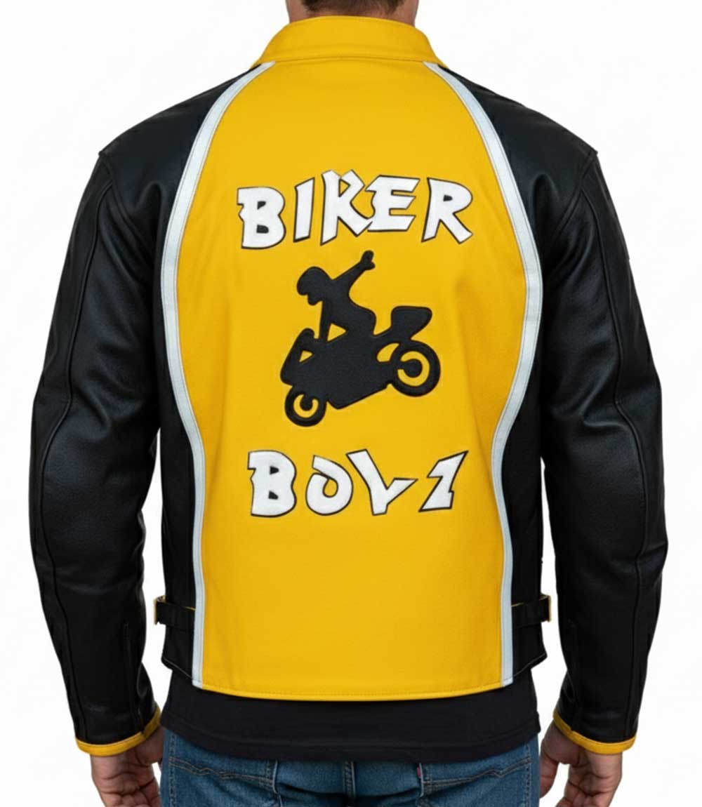 Yellow & Black Kid Street Racer Leather Jacket