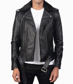 Mens Fur Collar Modern Streetwear Biker Leather Jacket