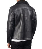 Mens Black Sheepskin Shearling Biker Leather Jacket