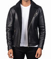 Mens Black Sheepskin Shearling Biker Leather Jacket