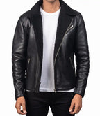 Mens Black Sheepskin Shearling Biker Leather Jacket