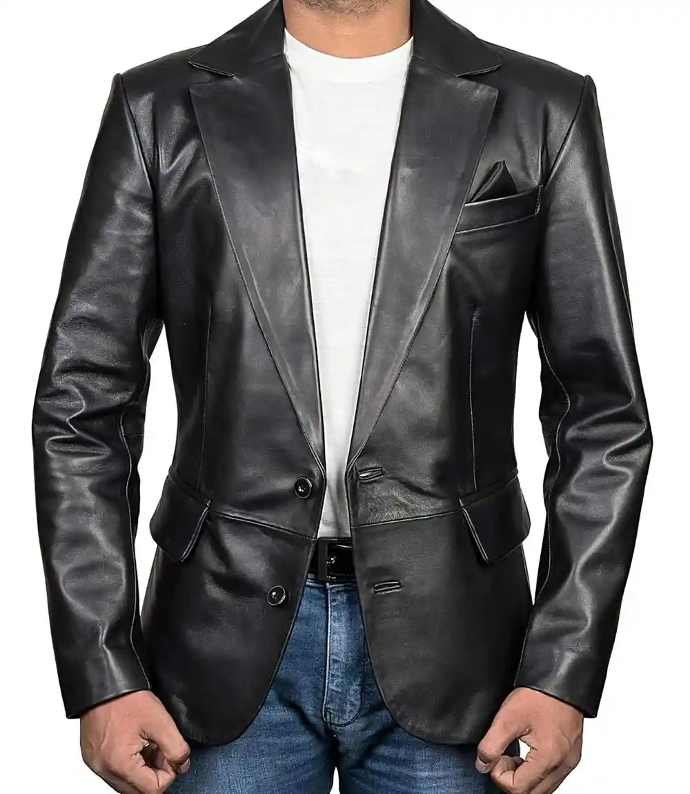 Mens Black Leather Blazer
