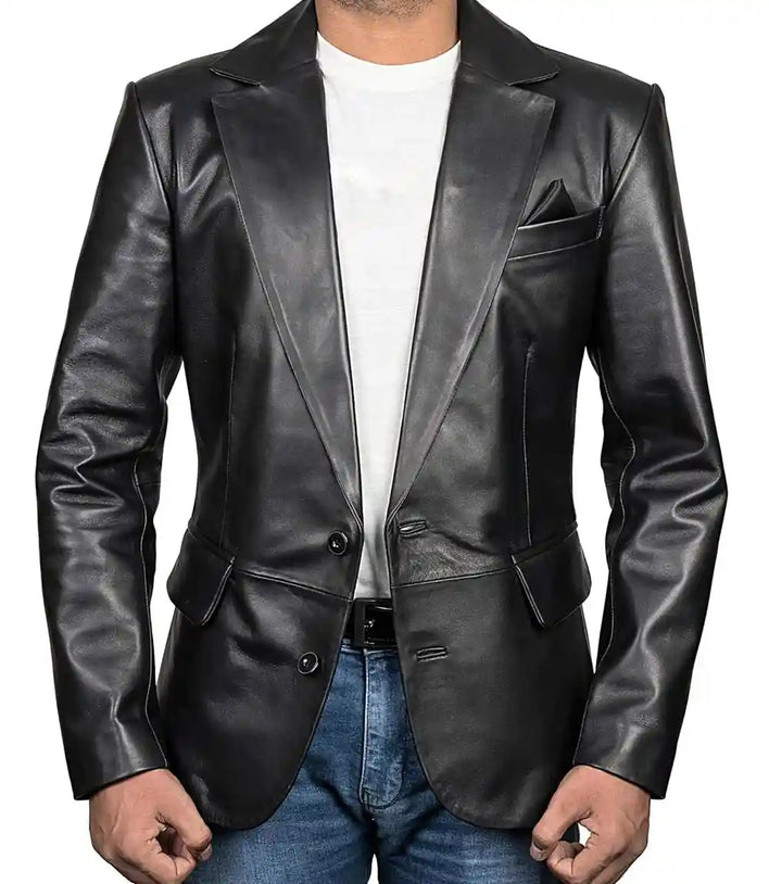 Mens Black Leather Blazer
