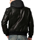 Leather Hooded Mens Jacket