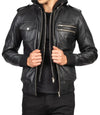 Mens Black Leather Jacket With Hood

