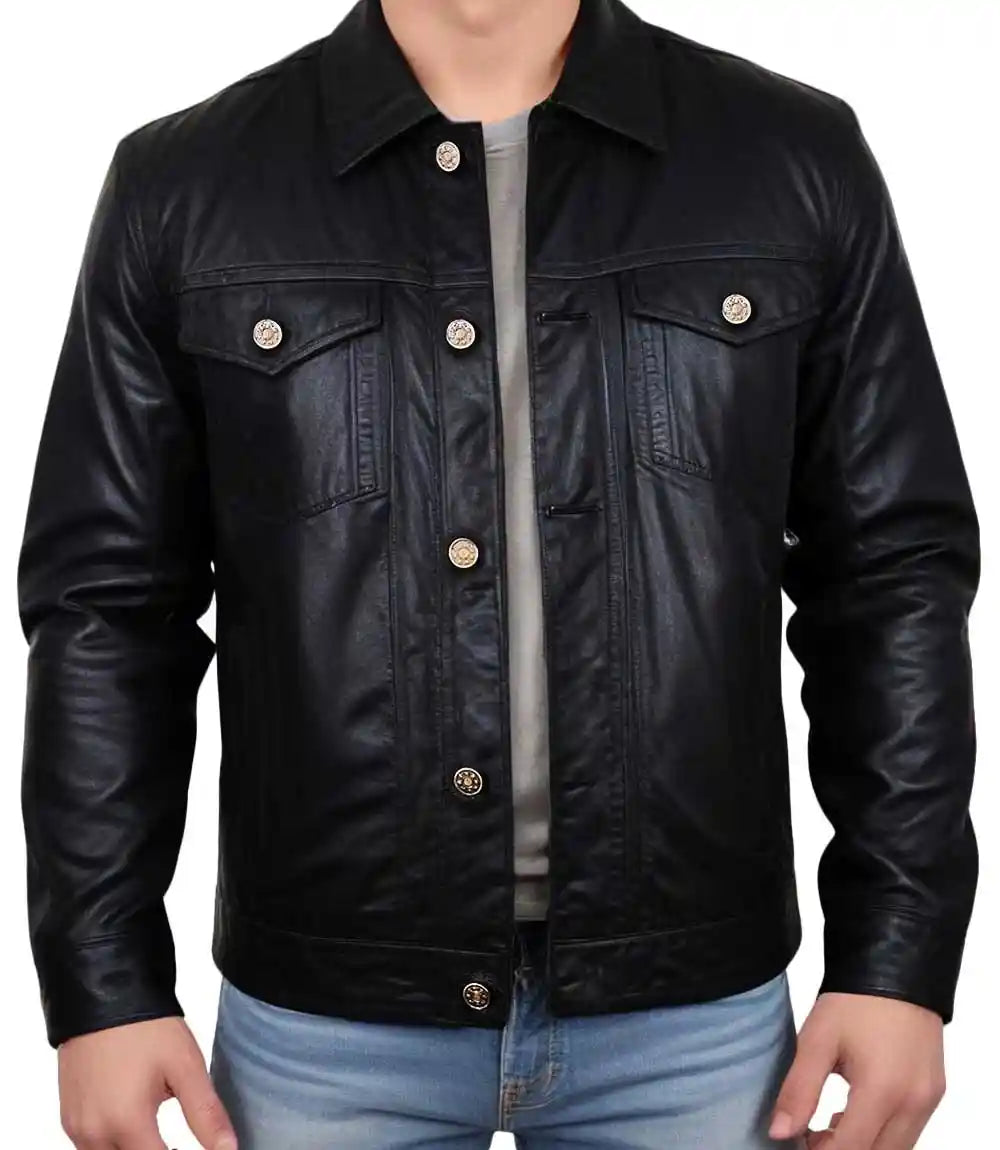 Black Leather Trucker Jacket