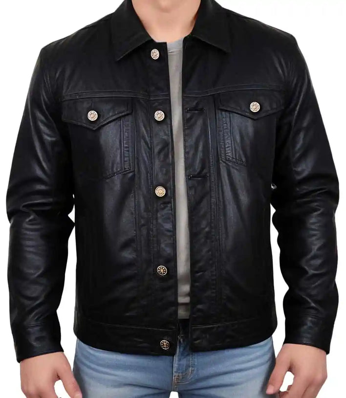 Black Leather Trucker Jacket