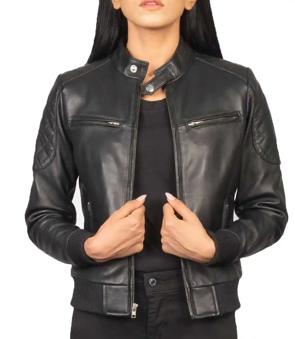 Cropped Leather Jacket Womens