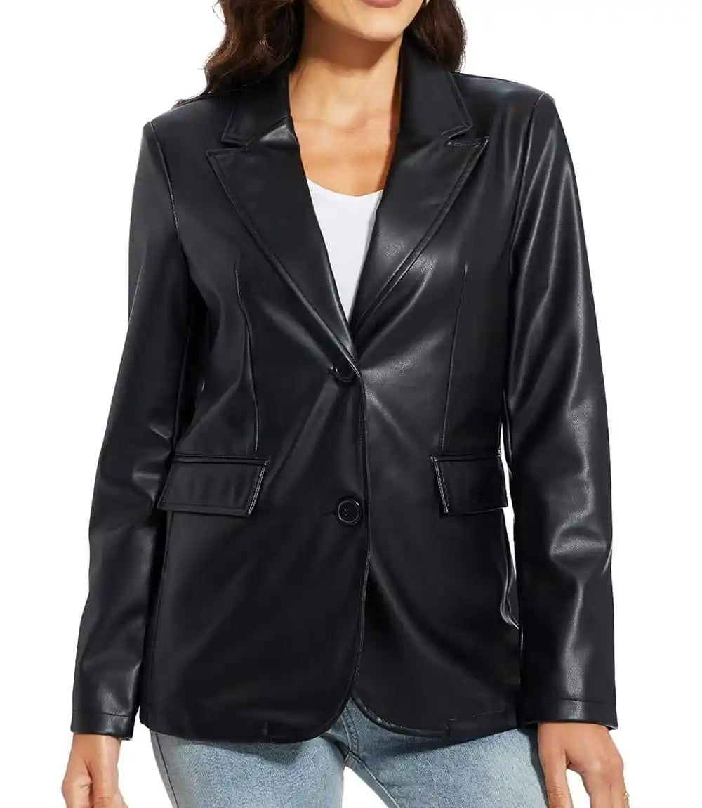 Black Leather Blazer Jacket