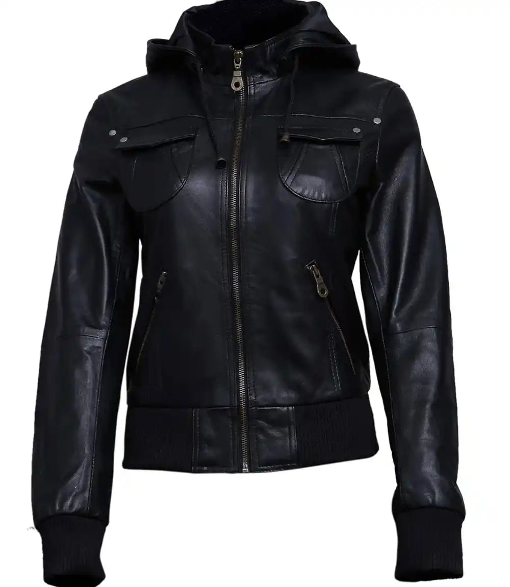 Black Leather Jacket With Hood