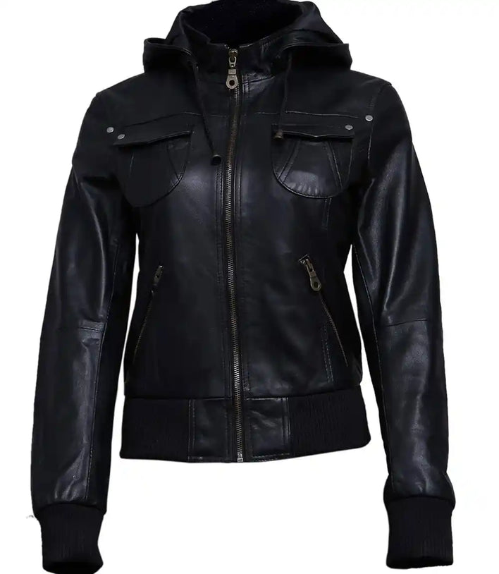 Black Leather Jacket With Hood