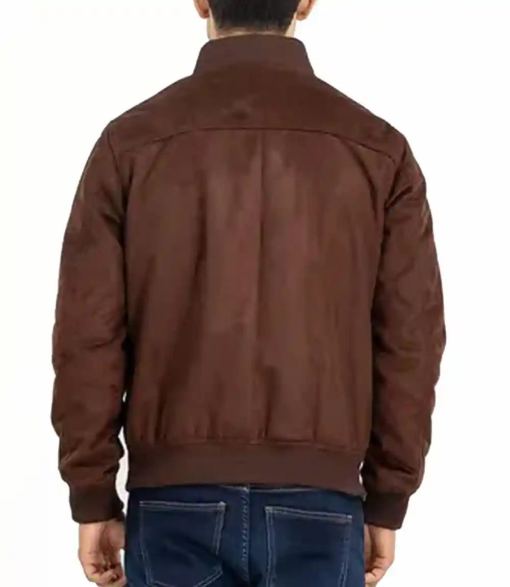 Mens Brown Suede Leather Bomber Jacket
