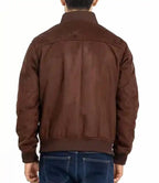 Mens Brown Suede Leather Bomber Jacket