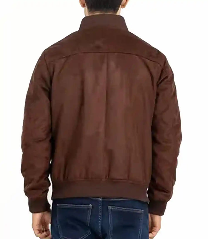 Mens Brown Suede Leather Bomber Jacket