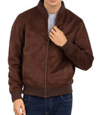 Mens Brown Suede Leather Bomber Jacket