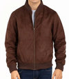 Mens Brown Suede Leather Bomber Jacket