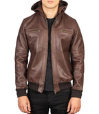 Bomber Leather Jacket With Hood

