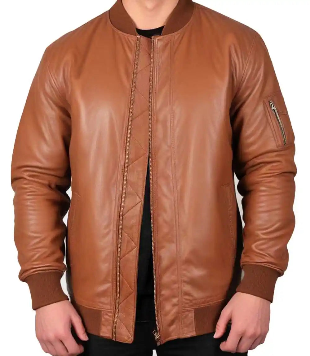 Tan Leather Bomber Jacket Mens

