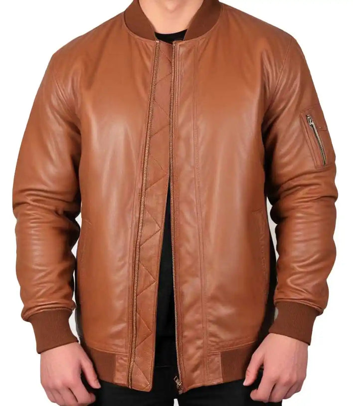 Tan Leather Bomber Jacket Mens

