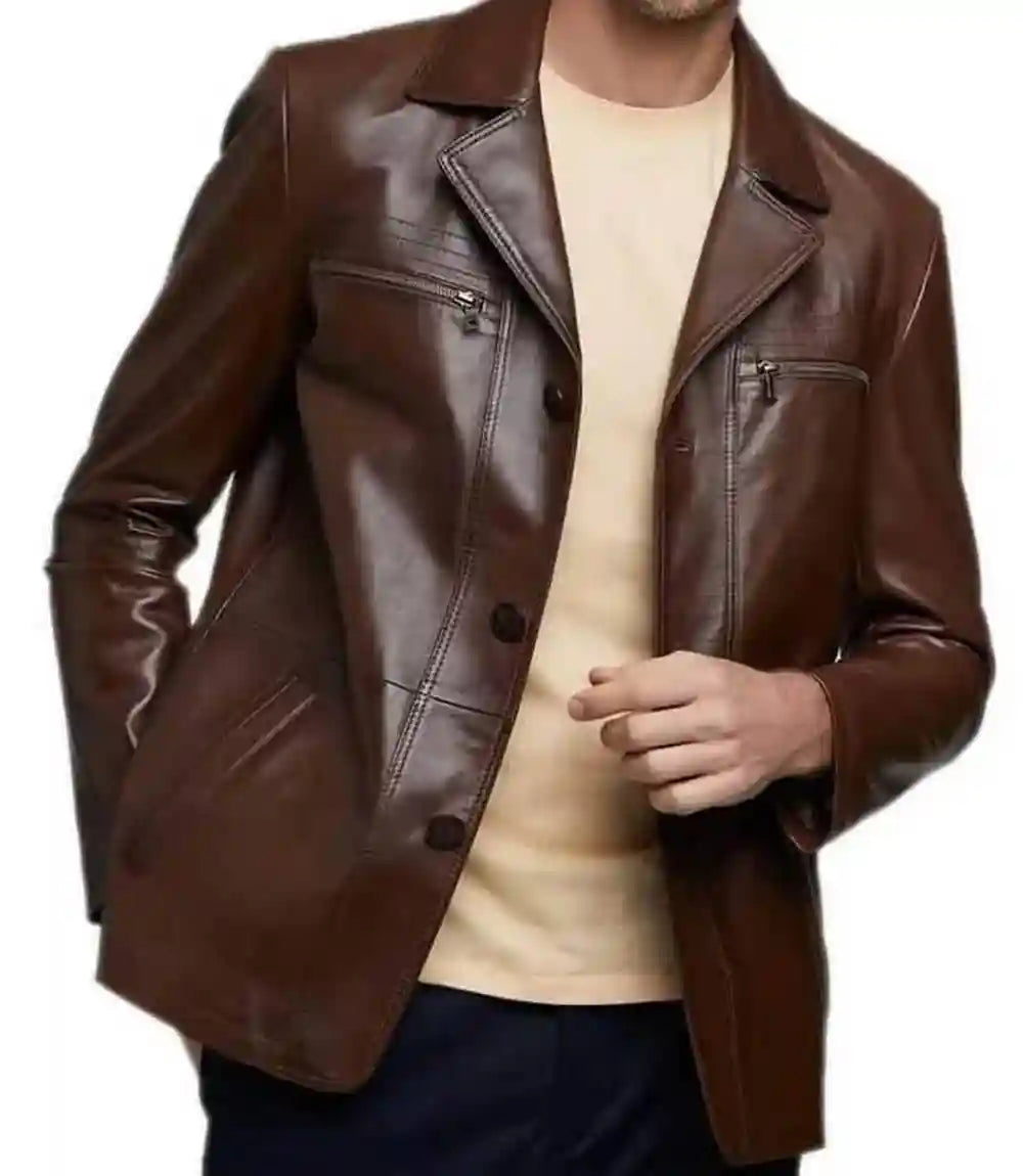 Mens Lambskin Leather Coat Brown
