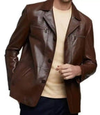 Mens Lambskin Leather Coat Brown
