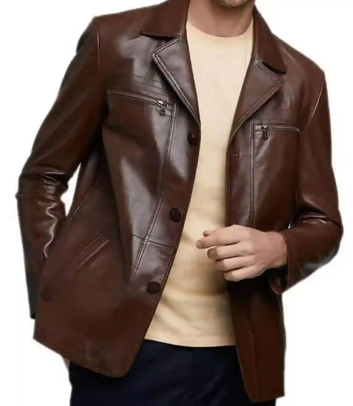 Mens Lambskin Leather Coat Brown
