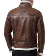 Mens Shearling Moto Brown Sherpa Leather Jacket