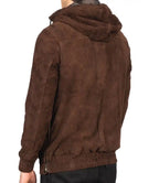 Mens Brown Suede Hooded Leather Jacket

