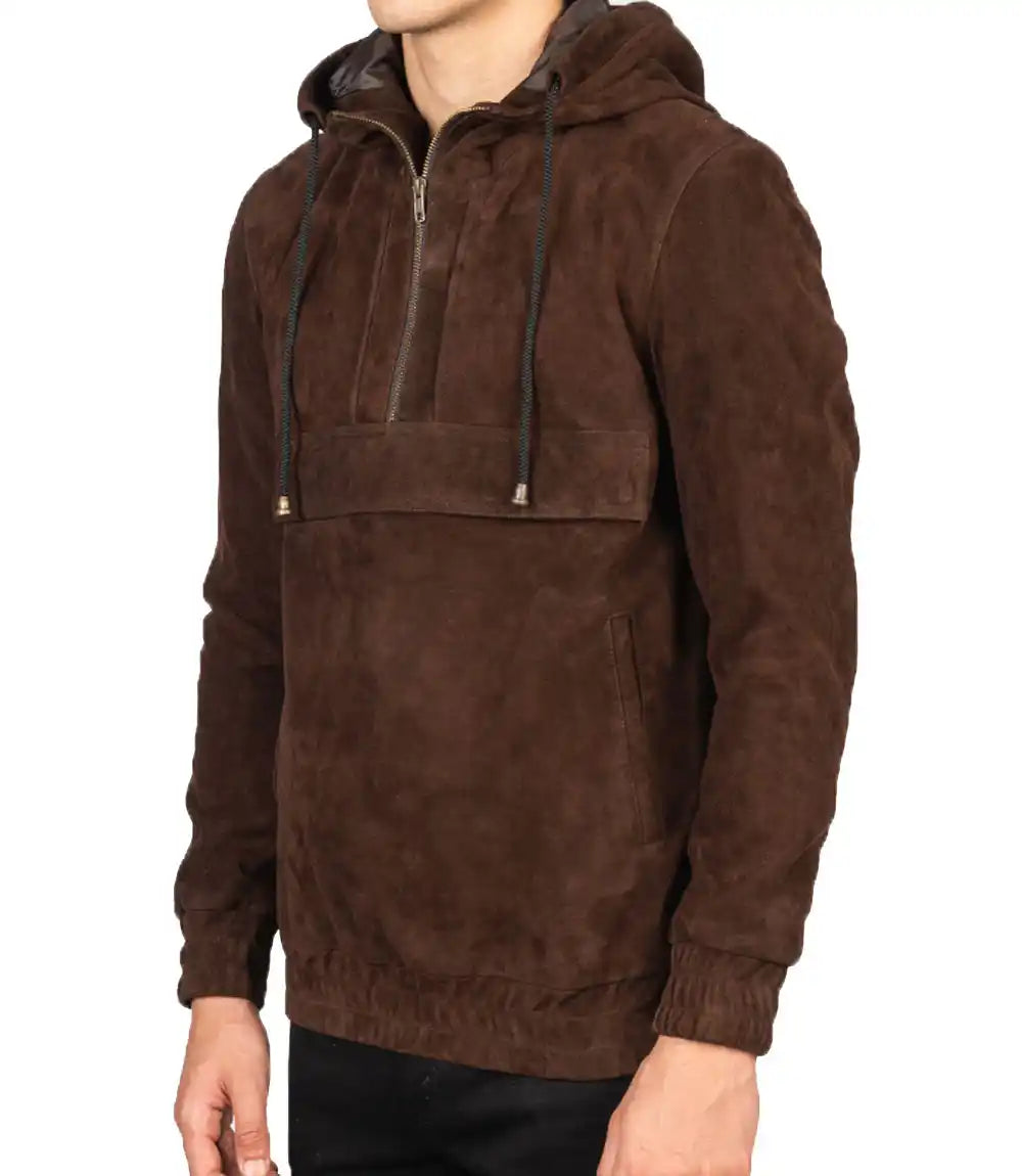 Hooded Leather Jacket Brown

