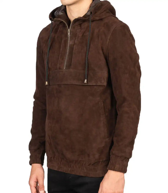 Hooded Leather Jacket Brown

