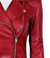 Red Leather Biker Women Jacket 

