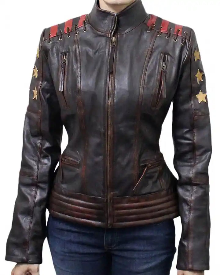 Distressed Brown Leather Jacket Womens Moto Jacket

